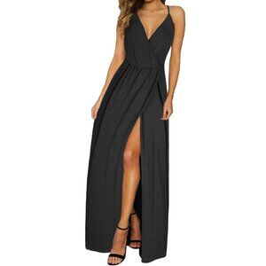 Maxi Sundresses Summer Beach Long Wrap V-Neck Solid Casual Dress